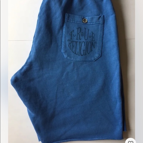 New True Religion Men True Circle Sweat Shorts Large Light Blue - Picture 9 of 10